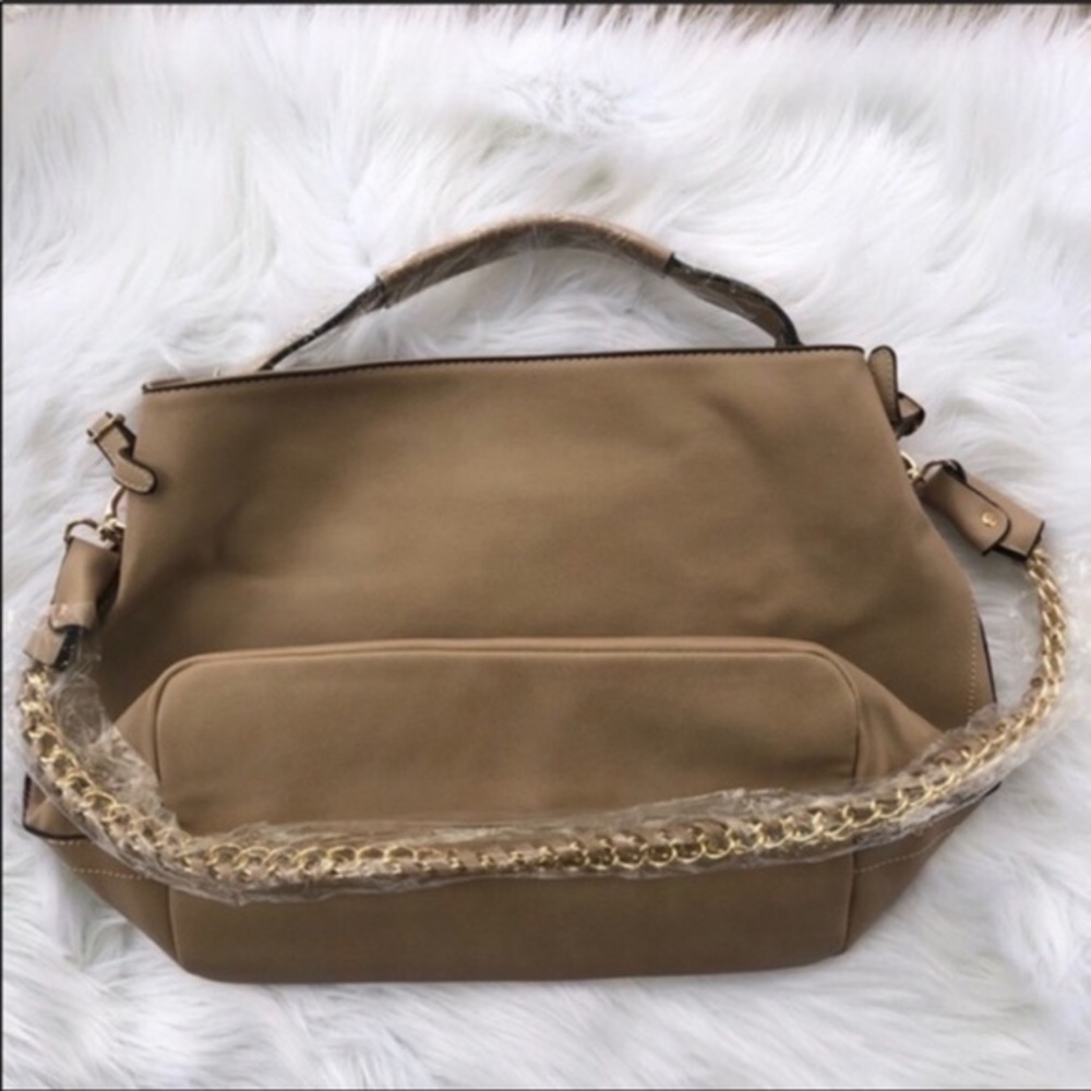 Bohemian satchel tan tribal print shoulder strap with chain zip top - Picture 6 of 9